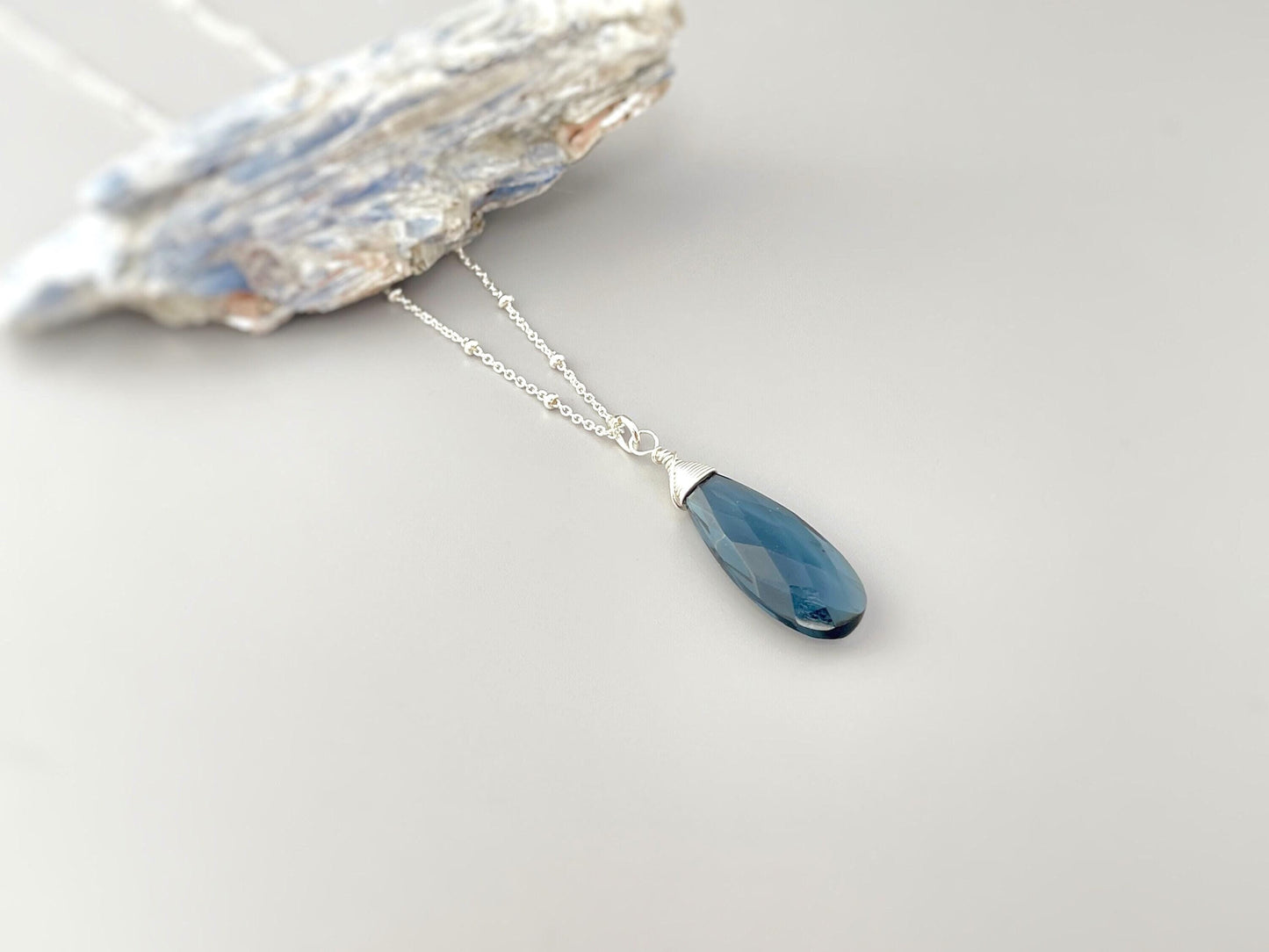 London Blue Topaz Briolette Necklace - Sterling Silver