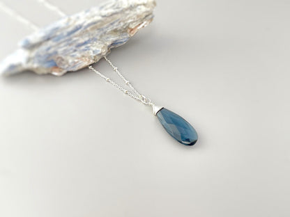 London Blue Topaz Briolette Necklace - Sterling Silver