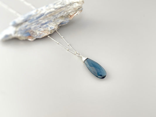 London Blue Topaz Briolette Necklace - Sterling Silver