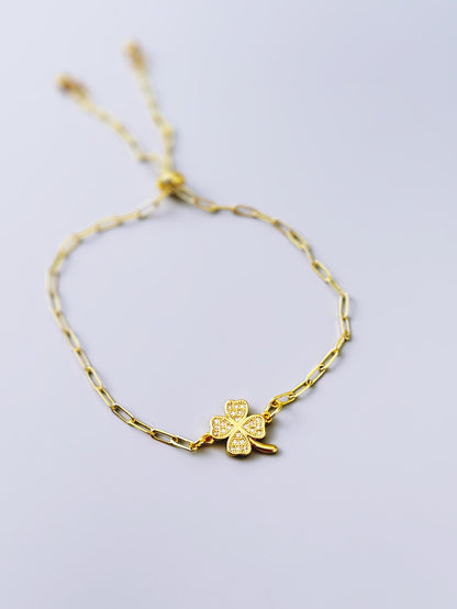 Crystal Pave Clover Paperclip Chain Bracelet