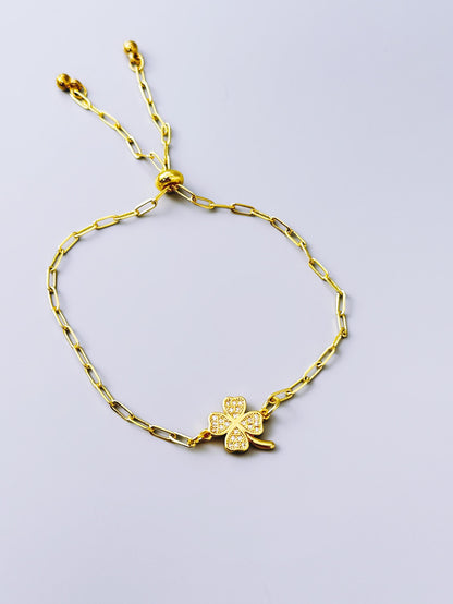 Crystal Pave Clover Paperclip Chain Bracelet